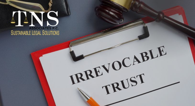 irrevocable trust document on the clipboard and gavel